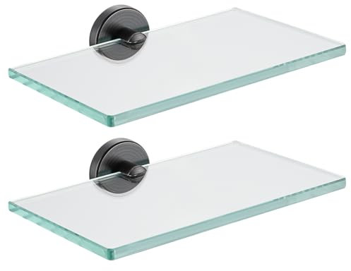 JQK Badezimmer-Glasregal, ölgeriebene Bronze, gehärtetes Glas, Duschaufbewahrung, 20,3 x 12,7 cm, 304 Edelstahl, ORB-Wandhalterung, 2 Stück, TGS101L8-ORB-P2