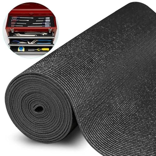 HooTown Professional Shelf Liner Werkzeugkasten Mat, 3 mm dick Schubladeneinlagen, Einfacher Schnitt Anti-Rutsch-Matte für Schubladen, Werkzeugkasten, Auto, Küche, Garage (60.9cmx731cm, Schwarz)