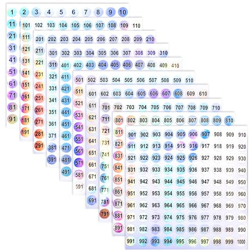 simarro Klebepunkte Nummer Naufkleber, 1-1000 Nummer 10 mm Wasserdichte Runde Aufkleber, Selbstklebende Holografische Zahlen Aufkleber zum Sortieren des Inventars Organisieren Codierung(2 Sets)