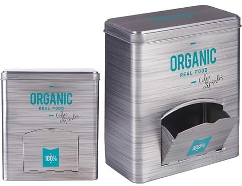 Soporte dispensador para capsulas de Cafe modelo, estante de almacenamiento para cafe, Expendedor capsula de cafe alumino 18x16x9 cm, Vintage Coffee Canister, Lata de Café de Acero Inoxidable