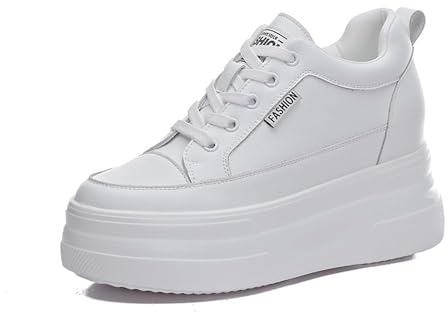 MIXSEN Sneakers Donna Alta Zeppa Interna Scarpe da Ginnastica in Pelle Tacco 10CM Plateau Outdoor Tennis Fitness(Bianco,38EU)