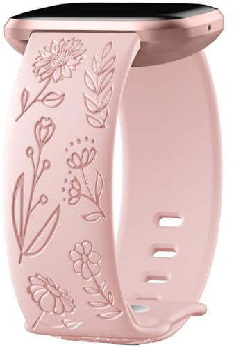 Ouwegaga Armband Kompatibel mit Fitbit Versa 2 Armband/Fitbit Versa Armband, Ausgefallene Löwenzahn-Muster Weiche Silikon Band für Versa 2/Versa/Versa Lite/Versa SE, Klein Rosa