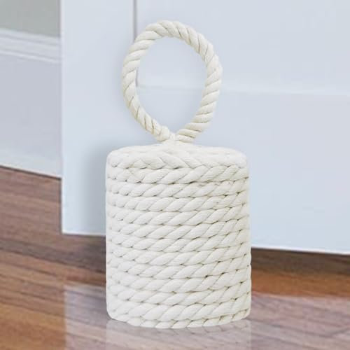 FUVLFAL 4.4LB Decorative Door Stop, Sailors Knot Rope Door Stop, Weighted Door Stopper, Nautical Heavy Doorstop for Bedroom, Living Room Door, Window Wedge, Bookend 5.6'' (Ivory Cylinder)