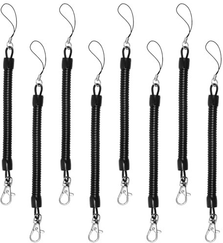 Rapidbok 8 Stück Schlüsselanhänger Ausziehbar, Schlüsselanhänger, Spiral Schlüsselanhänger, Schlüsselband Mit Karabiner, Anwendbar für Bergklettern, Wandern, Schlüssel, Schwarz