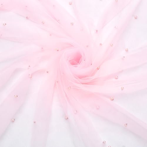 FINGERINSPIRE Tosleo Nappe de Mariage en Tulle Rose Nappe en Dentelle Perlée 296X274cm Décorations Tulle Perlée D'Arche de Table Décoration Fête Prénuptiale pour Voile Douche Nuptiale Coureurs Table