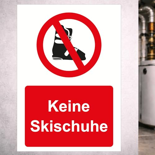 Indigos UG - Aufkleber Keine Skischuhe - 210x297 - Hinweisschild Warnschild Sicherheitsschild - Sticker - für Innen und Außen