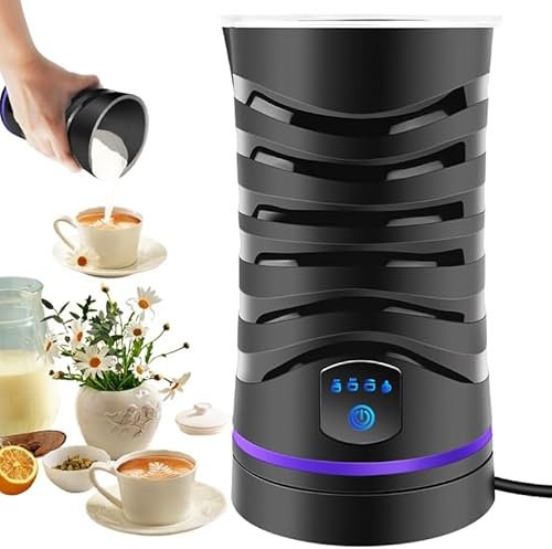 Montalatte, Montalatte Elettrico, 4 in 1 Automatico Cappuccinatore Elettrico, 600ML Schiuma di Latte Calda e Fredda, Montalatte Silenzioso per Caffè, Cappuccino, Macchiato, Cioccolata Calda, Nero