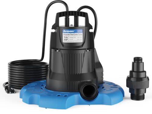 Acquaer Automatic Pool Cover 1/3 HP Submersible Pump 115 V with 3/4 Inch Check Valve Adapter and 25 Feet Power Cable, Water Drain 2950 GPH