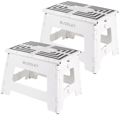 BUDDLEY Lot de 2 marchepieds pliants blancs
