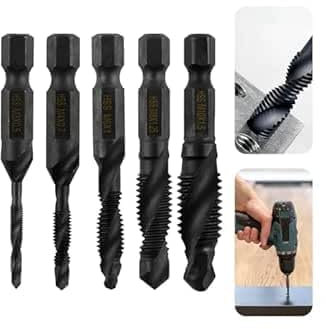 Lot de 6 Forets et Tarauds Combinés - Outils de Taraudage - Tailles M3x0,5, M4x0,7, M5x0,8, M6x1,0, M8x1,25, M10x1,5 - Revêtement Antirouille Noir