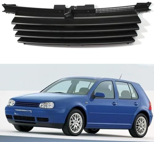 JIABAOCA Maßgeschneidert Nieren Schwarz Kühlergrill für VW Golf 4 MK4 R32 1997-2004,Schwarz Doppelsteg Sport Kühlergrill,Sport Frontgrill Zubehör