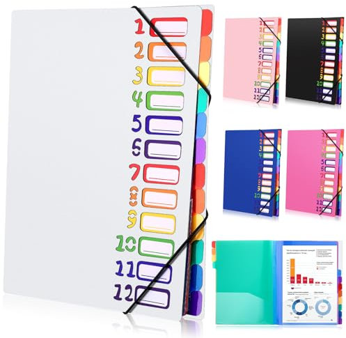 Tatxmalv A4 Dokumentenmappe, Fächermappe, Dokumentenmappe mit 12 Fächer, Mappe Organizer mit Gummizug für Büro Dokumente, Schule Hausaufgaben und Papier, Wasserdicht, mit Etikett (Weiß)