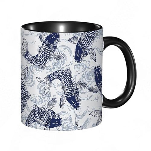 reyawdf Tasse Originale avec Illustration Personnalisée,Hokusai japonais de vague d'océan de Koi,mer m,Mug Humour pour Collègue, Cadeau Unique pour Noël, Anniversaire, Retraite, Amis et Famille,330ml