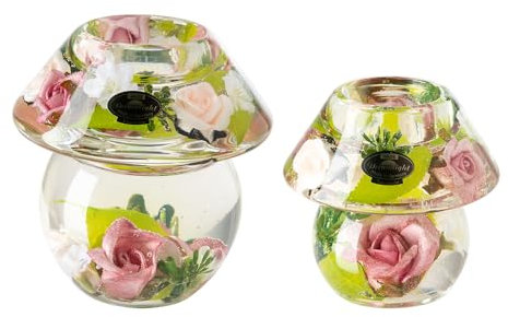 Dreamlight Teelichthalter Deko Noblesse - 2er Set Traumlight Teelichter Glas Tischdeko Hochzeit Ostern - Pink Rose - Höhe 9,5/11,5 cm