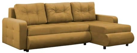 FORNIRO 24 Fabio Ecksofa mit Schlaffunktion und Bettkasten – Schlafcouch L-Form 226x143x83 cm in Gelb, Stoff Komfort, modernes Sofa für Wohnzimmer & Gäste Sofa mit 3 Sitzen