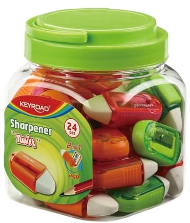 Keyroad Temperamatite in plastica con gomma, temperamatite Twist, temperamatite singolo, in tubo di plastica, confezione da 24 pezzi