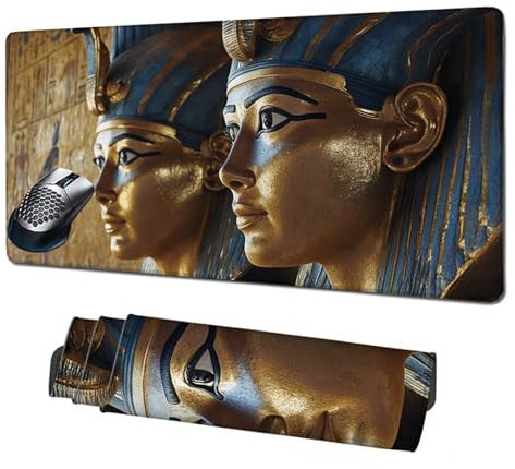 Gaming Mauspad XXL,900x500mm Mauspad Pharao Mousepad Ägypten Schreibtischunterlage mit rutschfeste Gummibasis,Vernähte Kanten Mouse Pad Verbessert Geschwindigkeit und Präzision,Zubehör Gaming X1-1794