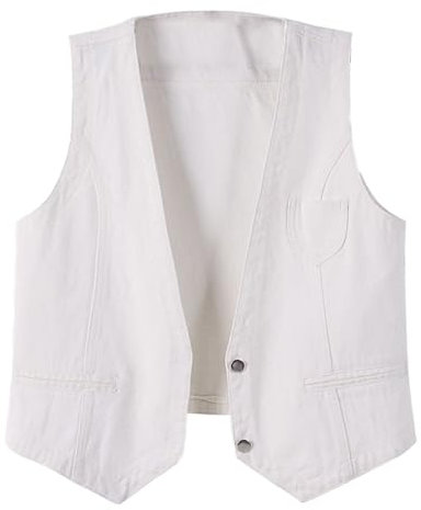 Gilet in denim da donna, gilet da cowboy, tinta unita, senza maniche, taglie forti, leggera, primaverile, autunno, bottoni, gilet aperto sul davanti, cappotti, capispalla chic loungewear UK, 51-Bianco