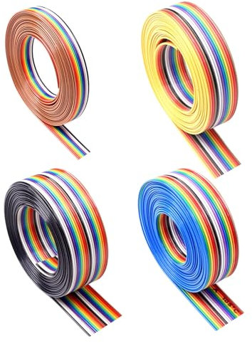 HAXIHA 4 Rolls of Ribbon Cable, 1.27 mm Rainbow Colour Flat Cable 10/14/16/20 Pin, Jumper Cable Breadboard, IDC Rainbow Wire, for 2.54 mm Connectors (3 Metres)