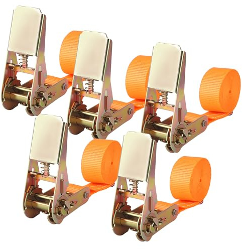 5 Stück Spanngurte mit Ratsche, Zurrgurt, Orange Spanngurte 25mmx2m mit 800kg Tragkraft Verstellbarer Ratschengurt Set,Für Fahrräder,Trolleys,Motorrad Gepäck,nach DIN EN 12195-2 (Orange, 25mmx2m)