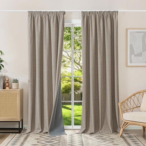 Runyéla 100% Verdunklungsvorhänge Thermovorhänge Kälteschutz Gardinen mit Kräuselband 280 x 140 cm (HxB) 2er Set Leinenoptik Vorhänge Blickdicht Leinen, Schiebegardinen Wohnzimmer Curtain