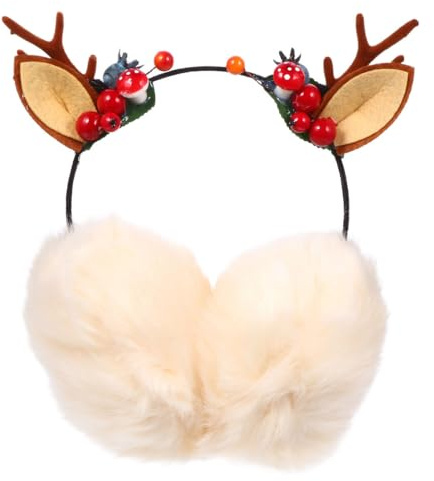 LALADEFIEE Cache-Oreilles d'Hiver pour Femmes et Filles Serrage-Tête Chaud Motif Bois de Renne Épais et Confortable Accessoire Hivernal pour Activités en Extérieur et Fêtes de Noël