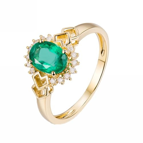 Verlobungsring Damen Floral, Eheringe Grün 0.86 Karat Smaragd Ovale Gold Gr.62 (19.7) 18 Karat Gelbgold