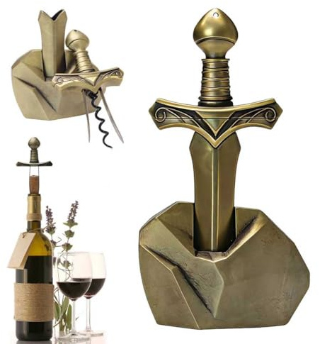 Juego de abridor de vino con diseño de espada, soporte resistente, ideal para vinos añejos. 3 en 1: abridor de cerveza y cierre de corcho, perfecto como regalo de vino con elegante caja de regalo