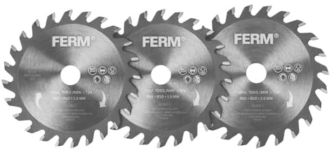 FERM Lames de scie circulaire 85 mm – 24 dents TCT – Alésage 10 mm – Pour bois et plastique – Lot de 3