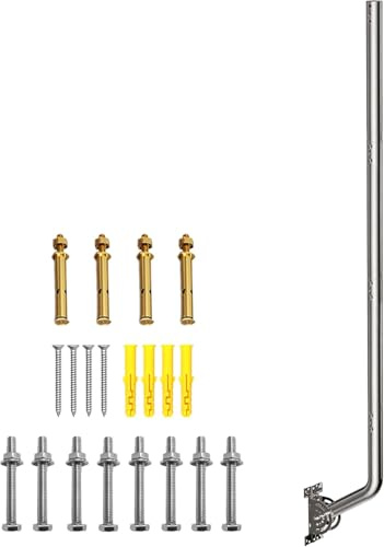134 cm Schwerlast verstellbare Antennen-Wandhalterung –430 Edelstahl J-Pole Masthalterung für Starlink (Adapter erforderlich),TV-Antennen, Wetterstationen – 3,5cm Außendurchmesser Pivot-Basis (Silber)
