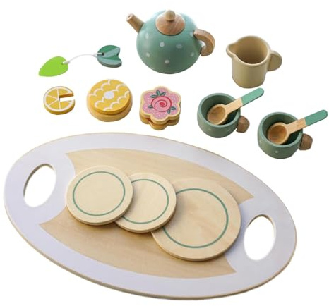 Pegciuho Kitchen Pretend Play Wooden Tea Party Set Coffee Cup Tray Box Simulation Teapot Teacup with Carry Case for Education Suitable for