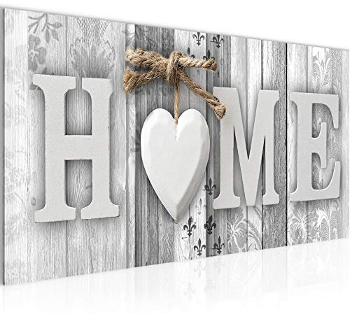 Runa Art Wandbild Home Holzoptik 1 Teilig 100 x 40 cm Modern Bild auf Vlies Leinwand Landhausstil Wohnzimmer Schwarz Weiss 503312c