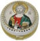 Rosenkranzdose Hostiendose Pillendose Jesus Christus Pantokrator, weiß Kunststoff Keramik-Optik Ø 60mm