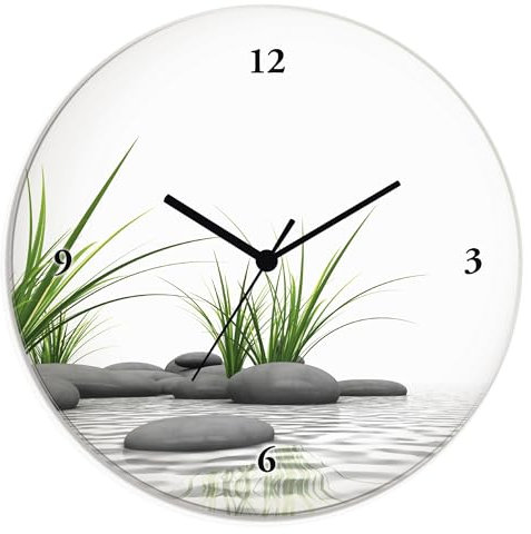 ARTLAND Wanddeko Wanduhr ohne Tickgeräusche Glas Quarzuhr Ø 30 cm Rund Lautlos 3 D Steine