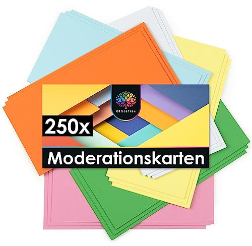 OfficeTree 250x Moderationskarten Rechteckig 20 x 9,8 cm - Metaplankarten Rechteckig 6 Farben - Moderationskarten Set Bunt - Lehrerbedarf für Präsentation und Vortrag