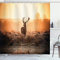 ABAKUHAUS Jagd Duschvorhang, Deer Morning Sun, Stoffliches Gewebe Badezimmerdekorationsset mit Haken, 175 x 220 cm, Orange Braun