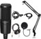 Audio-Technica AT2020 Condenser Studio Microphone with Knox Gear Filter, Boom Arm, Cable and Shock Mount