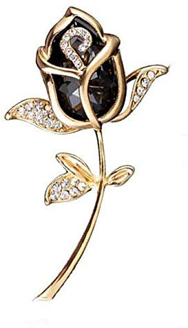 AILUOR Elegante glänzende Kristall Rose Blume Brosche Pins, Fancy Beauty Floral Design Brosche Pins für Frauen Dame Braut Hochzeit Corsage Bouquet Schmuck Weihnachten/Valentinstag Geschenke (Schwarz)