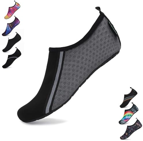 SAGUARO Damen Herren Badeschuhe Wasserschuhe Schwimmschuhe Männer Frauen Barfußschuhe für Strand,Pool,Meer,Wassersport,Surfen,Aqua Cycling,Segeln,Bootfahren,Windsurfen(Grau,40/41 EU)