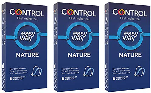 CONTROL Nature Easy Way 3er Set Kondome 18 Stück, Jede Box enthält 6 Kondome mit einer zarten Lasche zum Abrollen mit nur einer Handbewegung. Naturlatex, Unparfümiert, Klassisch