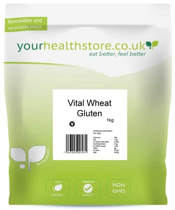 yourhealthstore Premium Vital Wheat Gluten Flour, 87.5% Protein, Non GMO, Vegan, Recyclable Pouch, Off white to yellow, 1000 g