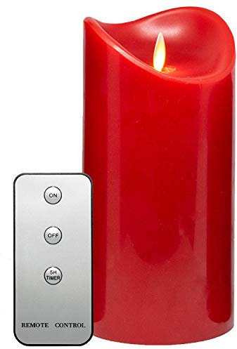 Tronje 19cm LED Kerze mit Timer u. Fernbedienung - Leuchtdauer 1000 Std. Echtwachskerze mit beweglicher Flamme Rot
