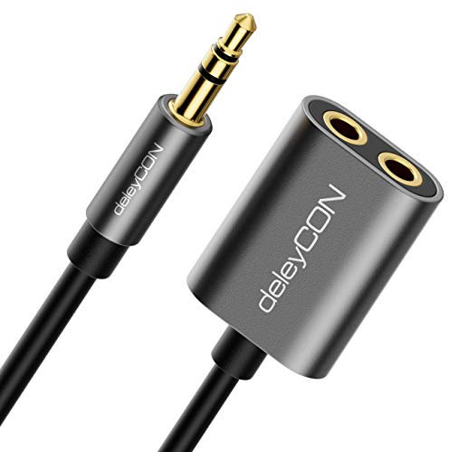 deleyCON 1x 3,5mm Jack Splitter Audio Estéreo Aux Cable Adaptador Cable Jack Cable de Audio Enchufe de Metal Teléfono Móvil Teléfono Inteligente Tableta Auriculares Receptor de Alta Fidelidad