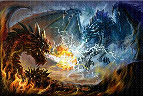 Puzzles for Adults 1000 Piece Fire Dragon and Electric Dragon Fight Puzzle Game for Indoor Activity Family Game Toy Christmas Gifts