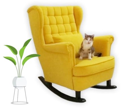 MartHome Schaukelstuhl Wohnzimmer - Relaxsessel, Schwingsessel - Stillstuhl, Schaukelstuhl - Komfortable Sessel für Schwangere Frauen, Velour Schaukelsessel, Relaxstuhl (Gelb)