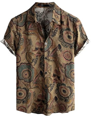 VATPAVE Mens Floral Hawaiian Shirts Short Sleeve Button Down Beach Shirts XX-Large Brown