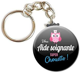 Porte Clés Chaînette 3,8 centimètres Aide Soignante Super Chouette Idée Cadeau Accessoire Anniversaire Noël Remerciement Médical Hôpital