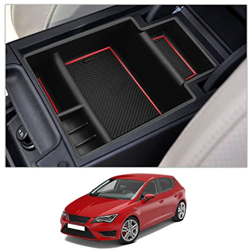CDEFG Seat Leon 2013-2019 Mittelkonsole Armlehne Aufbewahrungsbox Multifunktionaler Aufbewahrung Auto Center Console Organizer Tray Innenraum Zubehöraum Zubehör (Rot)