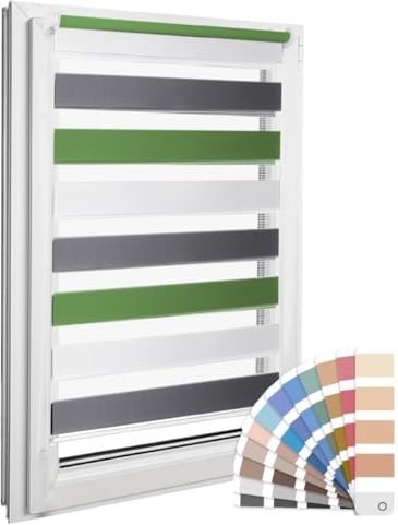 Home-Vision Premium DuoRollo Klemmfix ohne Bohren Weiß-Grau-Grün B105x H220 | Doppelrollo mit Klemmträgern für Fenster & Türen Lichtschutz Tag & Nacht Rollos einfache Montage