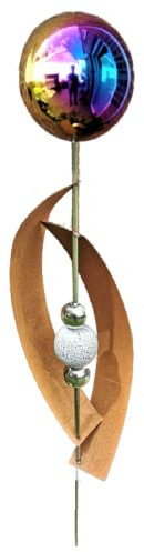 Jürgen Bocker Garten-Ambiente Gartenstecker Skulptur Deimos 145 cm aus Cortenstahl & Edelstahl mit obere Kugel Edelstahl Rainbow poliert